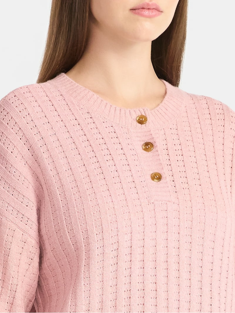 No Boundaries Pointelle Henley Pullover, Women's | Walmart (US)