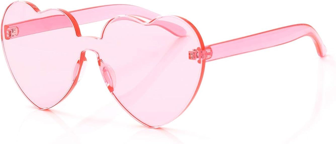 OLINOWL Yoela Heart Oversized Rimless Sunglasses One Piece Heart Shape Eyewear Colored Sunglasses... | Amazon (US)