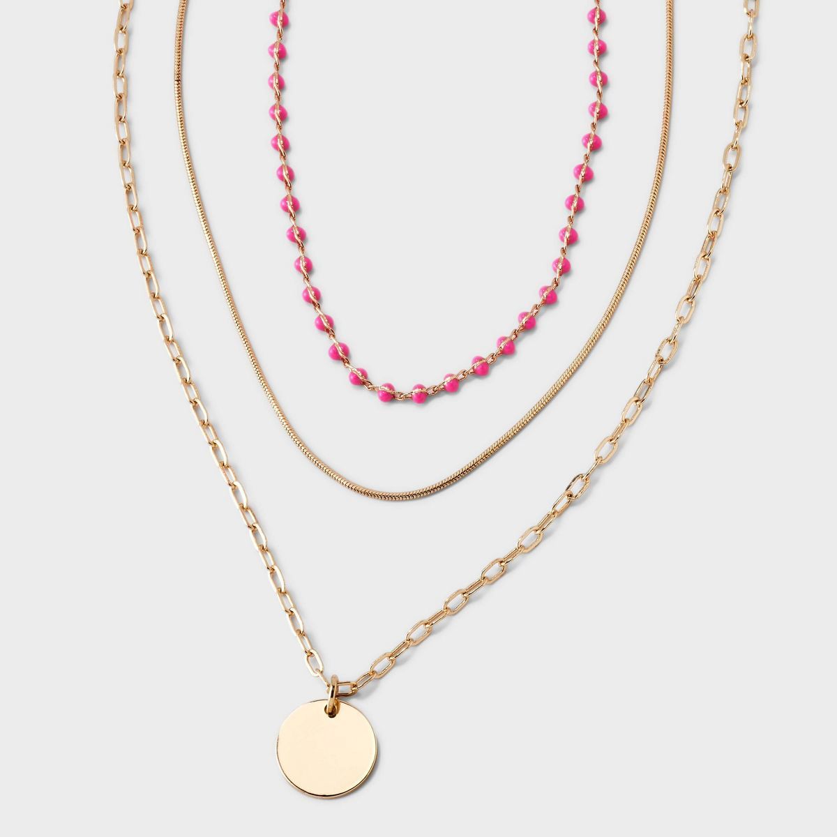 Layered Chain & Bead Necklace - Universal Thread™ Gold/Pink | Target
