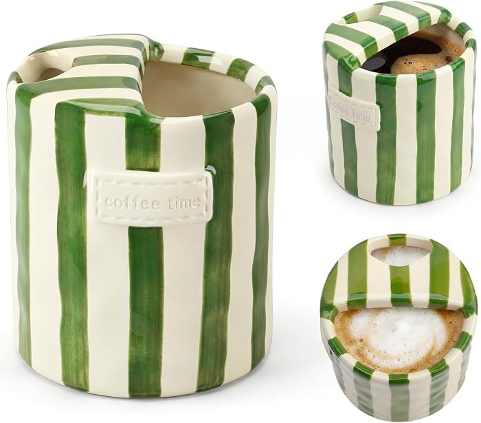 10oz Ceramic Coffee Mug with Sip Hole, Striped Espresso Cups for Hot & Cold Drinks and Microwave ... | Amazon (US)
