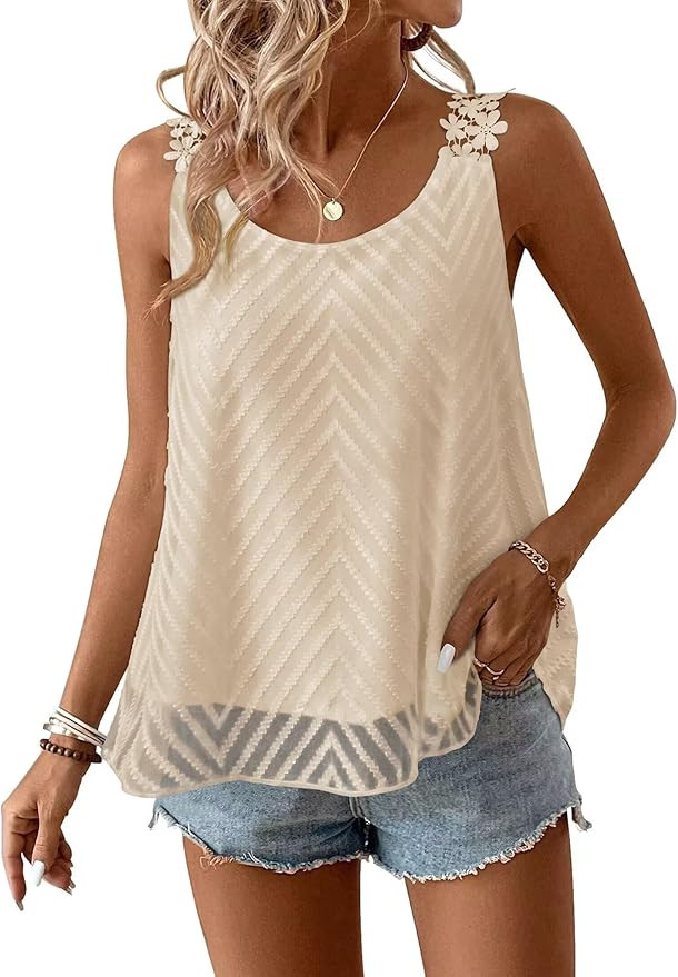 Womens Tank Tops Flowy Sleeveless Summer Boho Tank Top for Women Casual Crewneck Strap Lace Camis... | Amazon (US)