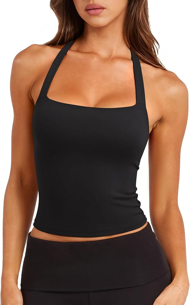 LASLULU Womens Sexy Halter Sports Bra Workout Tops Wirefree Sleeveless Gym Yoga Tank Tops Y2k Cas... | Amazon (US)