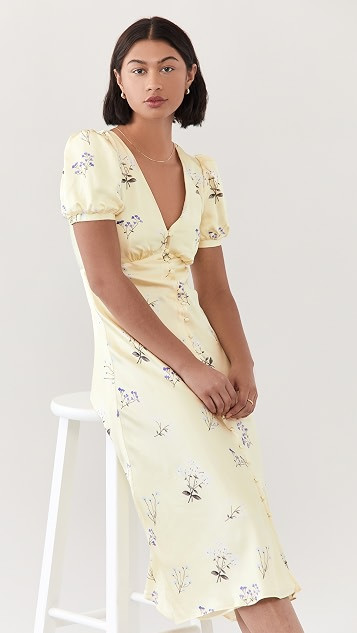 Yellow Vintage Floral Midi Dress | Shopbop