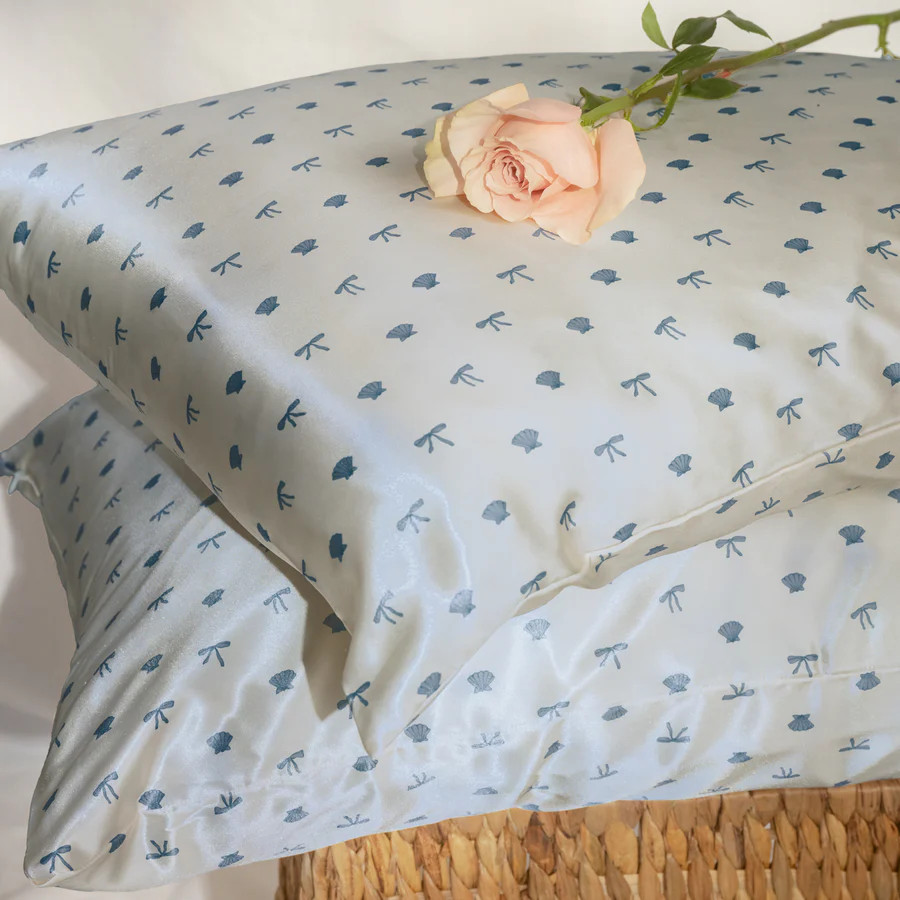 Satin Pillowcase in Pearlized Cream & Coastal Blu | KITSCH | Kitsch