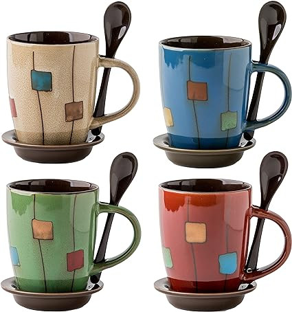 12 Piece Coffee Mugs Set of 4 - Ceramic Coffee Cups With Saucers and Spoons in Handle, Microwave ... | Amazon (US)