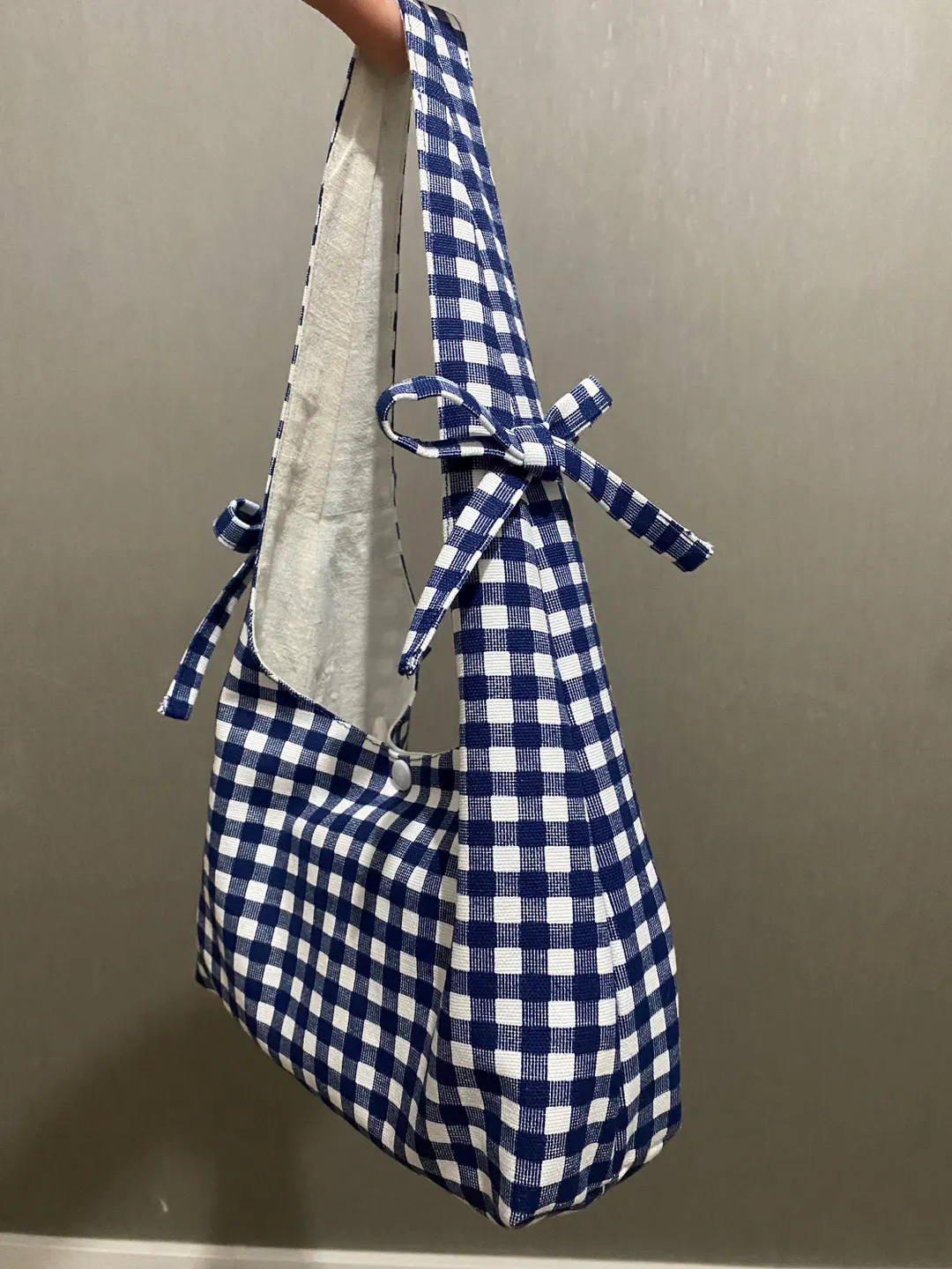 Personalized Gigi Handmade Blue Gingham Checkered Mini Hobo Bag Gift for Her Unique Linen Fabric ... | Etsy (Global)