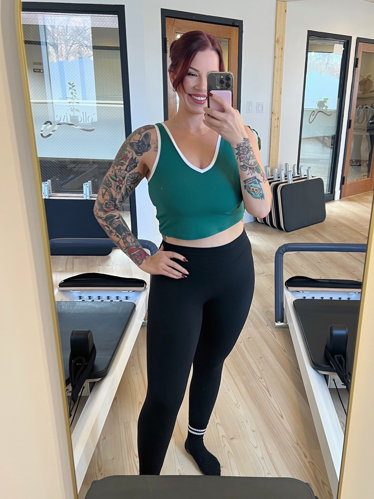 Green/white long line sports bra (V shaped front and back). Built in shelf bra and super comfortable 😍 I’m wearing a large.
Also wearing Amazon leggings (squat proof and no front seam). They are high waisted and don’t roll down! I’m wearing a large.

#LTKActive #LTKSeasonal #LTKMidsize