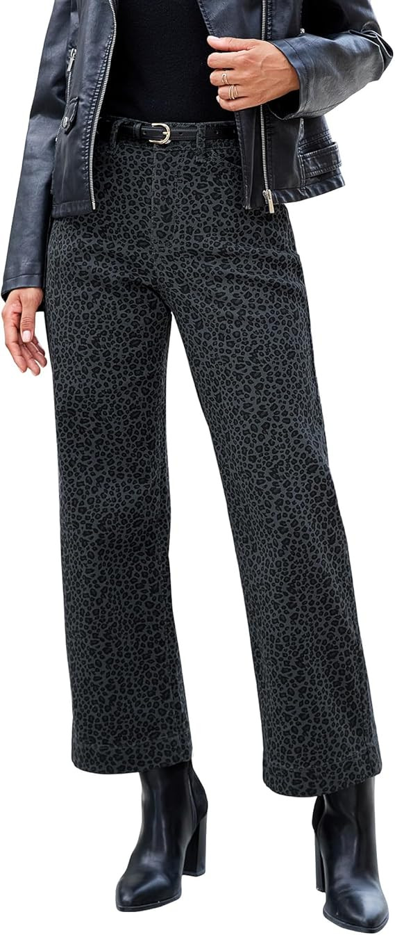 luvamia Wide Leg Jeans Woman Trendy High Waisted Leopard Cheetah Print Ankle Length Stretchy Deni... | Amazon (US)