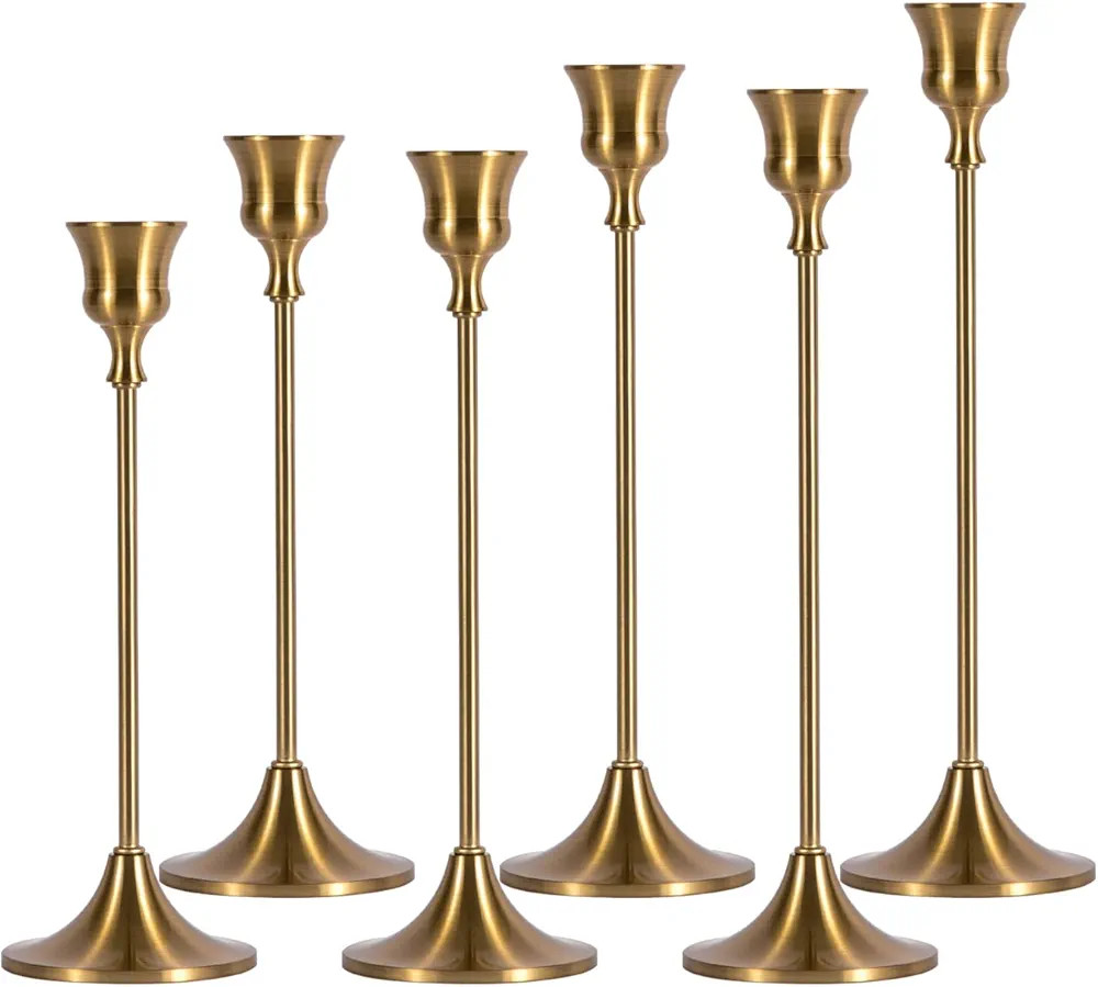 Candlestick Holders Taper Candle Holders - Brass Gold Candlestick Holder Set of 6 Candle Stick Ho... | Amazon (US)