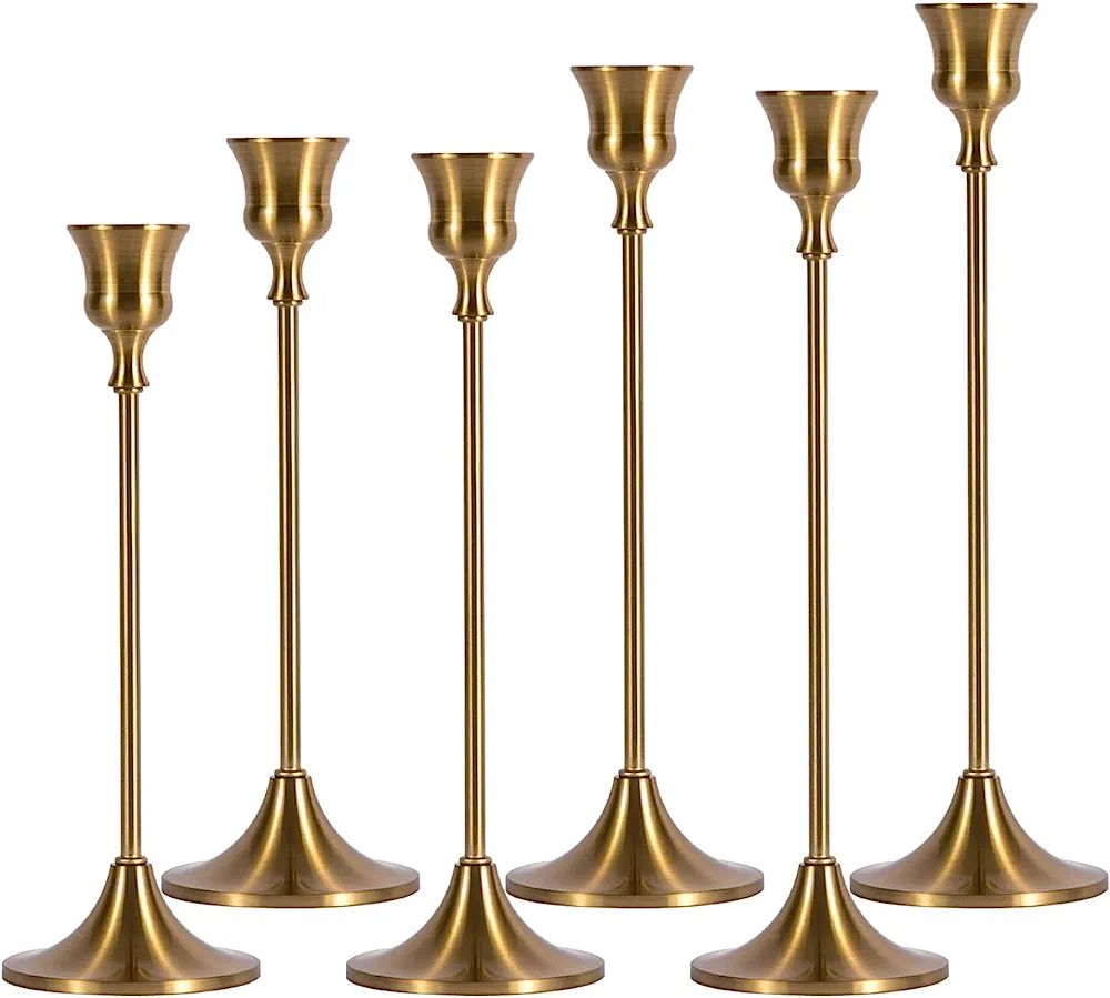 Candlestick Holders Taper Candle Holders - Brass Gold Candlestick Holder Set of 6 Candle Stick Ho... | Amazon (US)