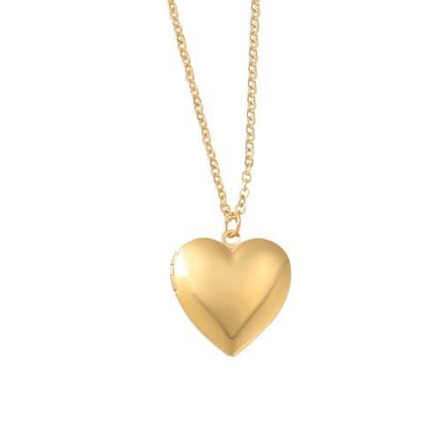 Dtexhif Gold Love Heart Locket Necklace Photo Locket Necklace Hold Pictures Polished Lockets Necklace Stainless Steel Heart Shaped Locket Pendant Necklace Jewelry for Women(Heart) | Amazon (US)