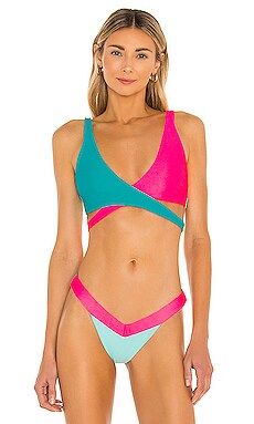 Beach Bunny Skylar Wrap Bikini Top in Maldives & Aqua from Revolve.com | Revolve Clothing (Global)
