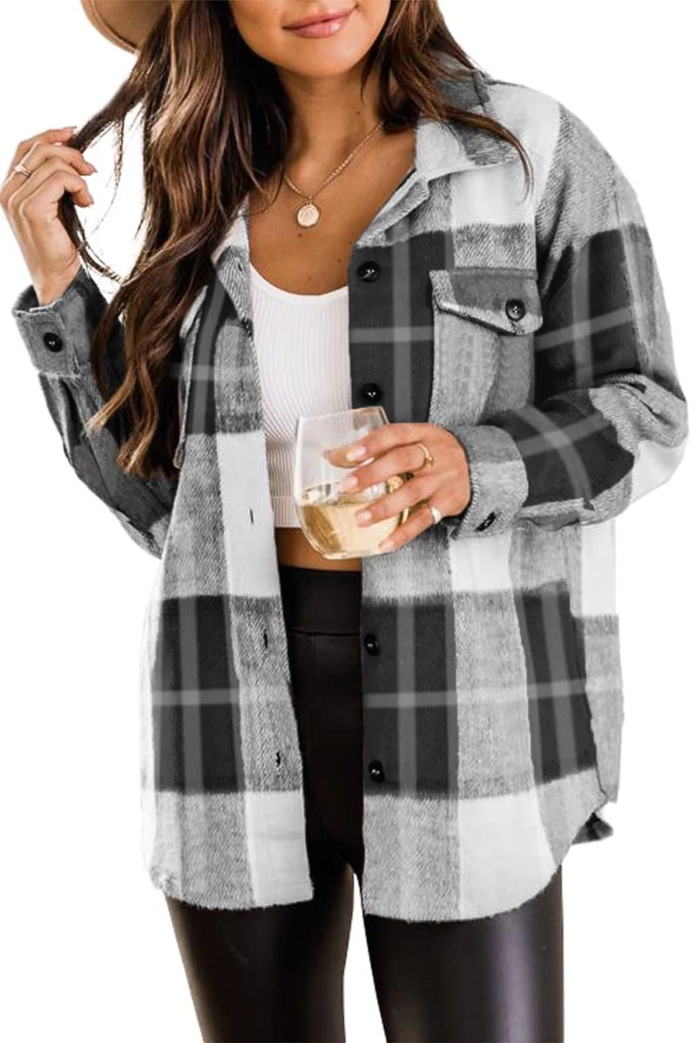 Flannel Shirts for Women Plaid Jackets Long Sleeve Shackets Womens Button Down Coats Blouse | Walmart (US)
