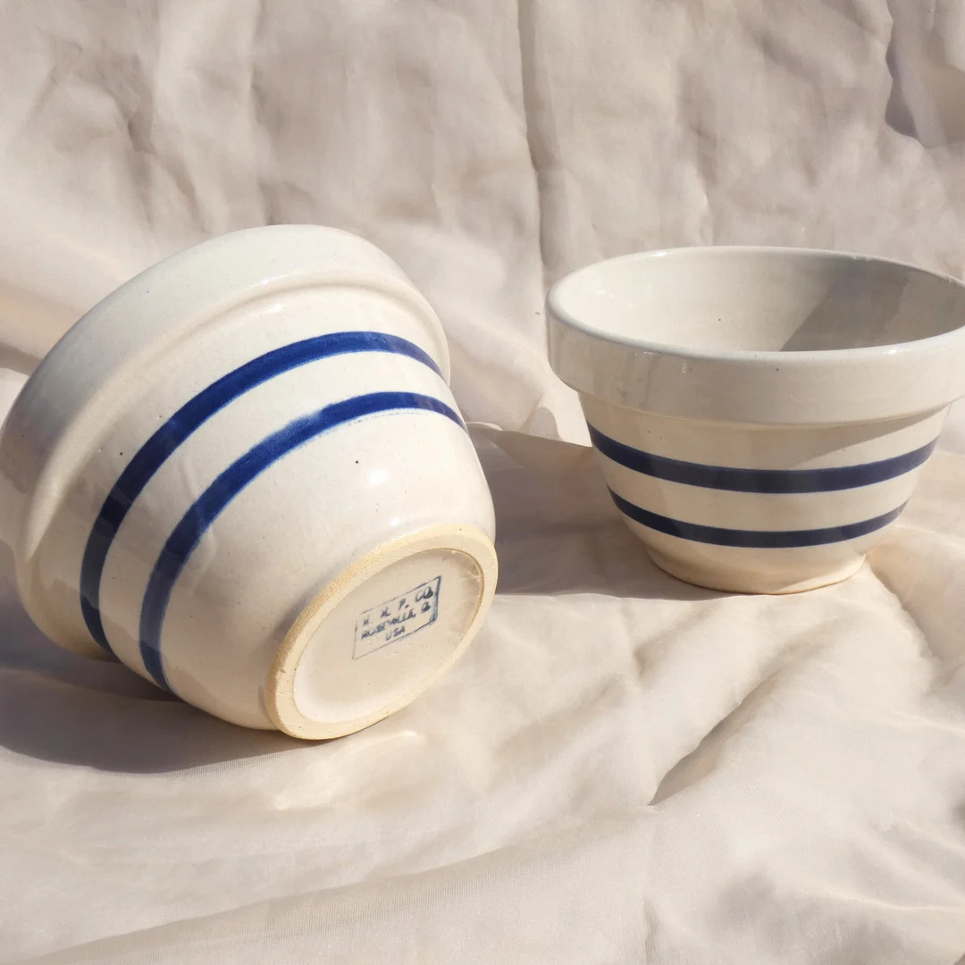 R.R.P. Co Robinson Ransbottom Pair of Blue Stripe Stoneware - Etsy | Etsy (US)