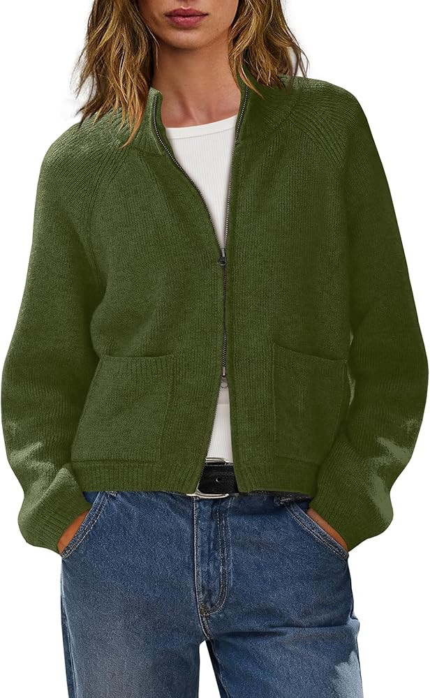 LAMISSCHE Womens Cardigan Sweaters Oversized Turtleneck Cable Knit Sweater Long Sleeve Zip up Car... | Amazon (US)