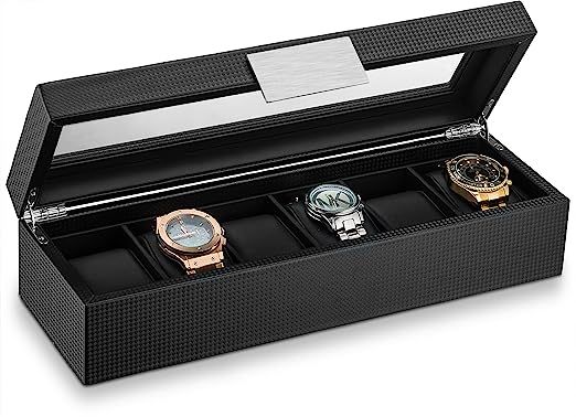 Amazon.com: Glenor Co 6 Watch Box for Men - Mens Watch Case w Glass Lid - Luxury Carbon Fiber Des... | Amazon (US)