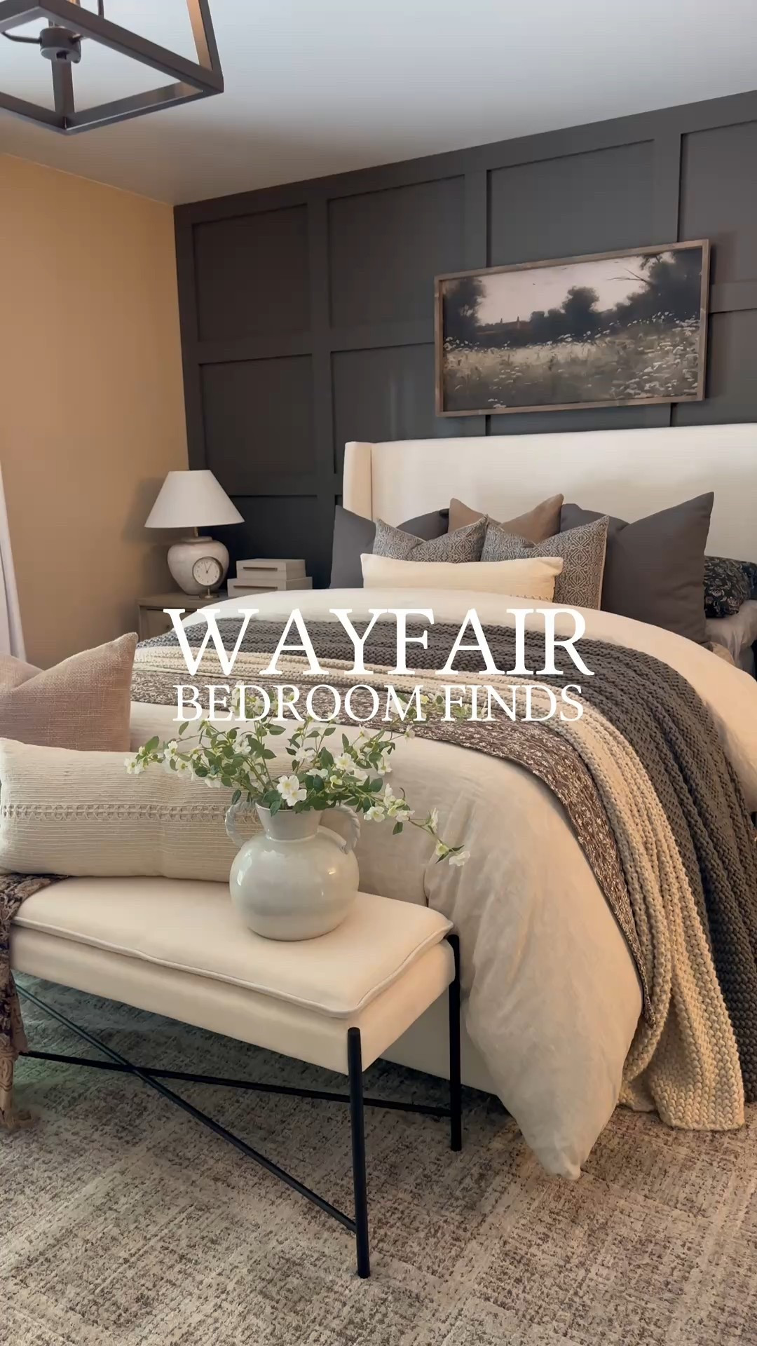 Wayfair Bedroom Finds on End-of-Year Clearance
Follow @farmtotablecreations on Instagram for more cozy home inspiration.

Sharing a few favorite Wayfair bedroom finds that are on sale for end-of-year clearance and perfect for creating a warm, elevated space. The upholstered bed is the queen size in Zuma White, offering a soft, timeless foundation that layers beautifully with neutral bedding. I paired it with a Loloi rug to add subtle texture and warmth underfoot, styled a linen bench at the foot of the bed for function and softness, and added an arched mirror to bring in light and height. The ladder shelf finishes the space with simple, styled storage that feels both practical and intentional.

The artwork shown is 20x40 in Briarsmoke stain — use code FARMTOTABLE for 15% off.
Wall colors are Urbane Bronze and Beach House by Sherwin-Williams for that rich, cozy contrast I love in a bedroom.

#bedroomdecor #upholsteredbed #queenbed #bedroomrug #loloirug #linenbench #archedmirror #laddershelf #bedroomfurniture #wayfairfinds #wayfairhome #LTKhome #neutralbedroom #modernorganic

#LTKSaleAlert #LTKHome #LTKFindsUnder50