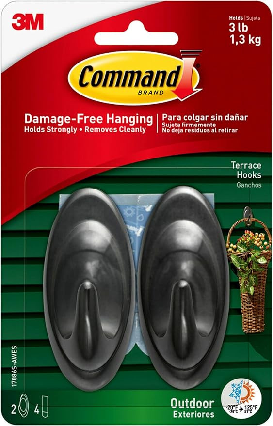 Command Outdoor Terrace Hooks, 2 Hooks and 4 Command Strips, Damage-Free Hanging Wall Hooks for H... | Amazon (US)
