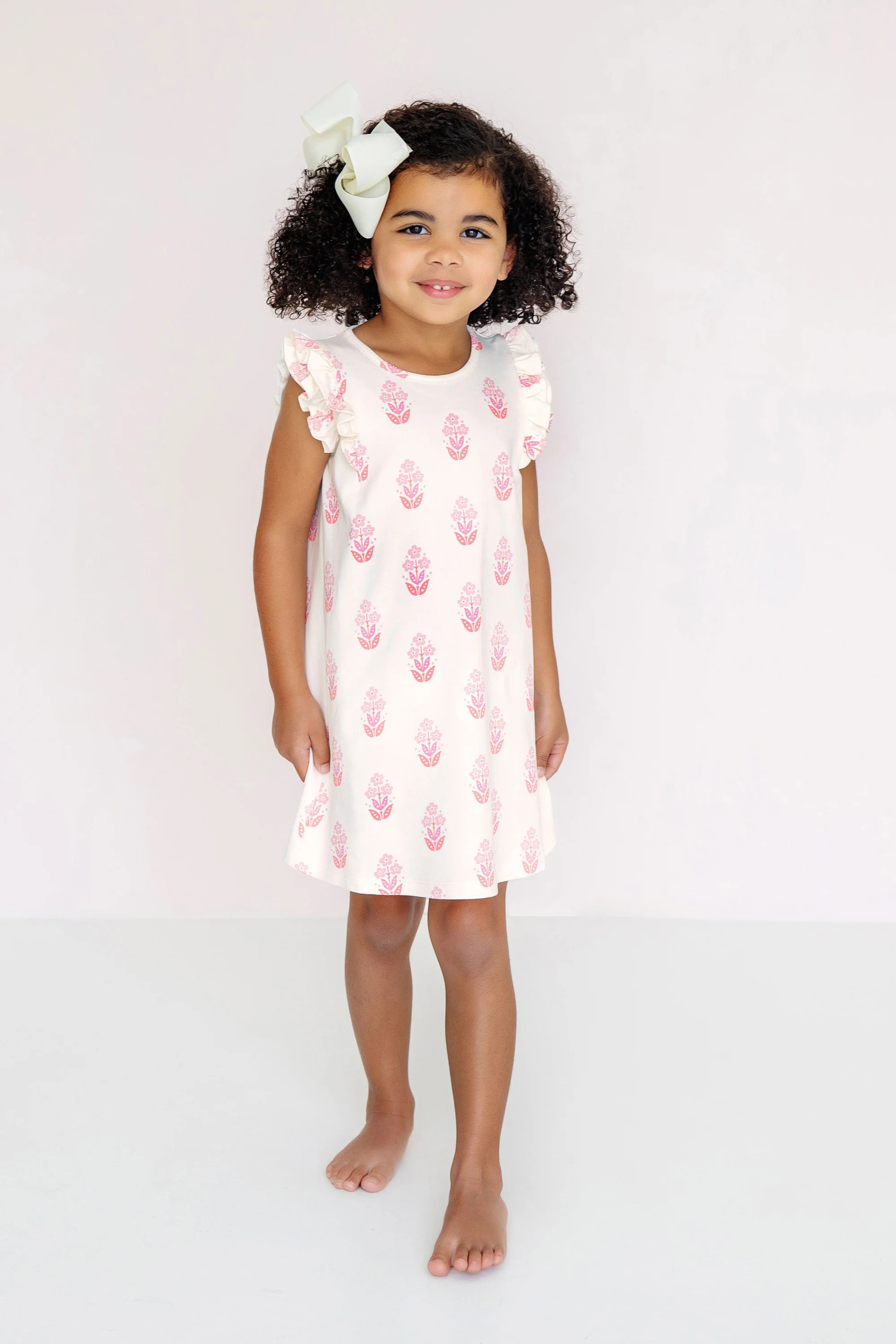 Ruehling Ruffle Dress - Happy Harbour Island Handblock Floral | The Beaufort Bonnet Company