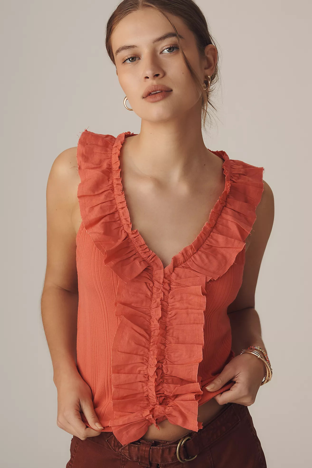 Pilcro V-Neck Ruffle-Front Tank Top | Anthropologie (US)