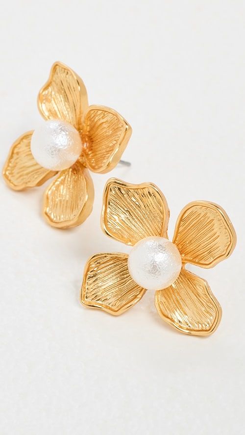 Pearl Center Flower Post Earrings | Shopbop