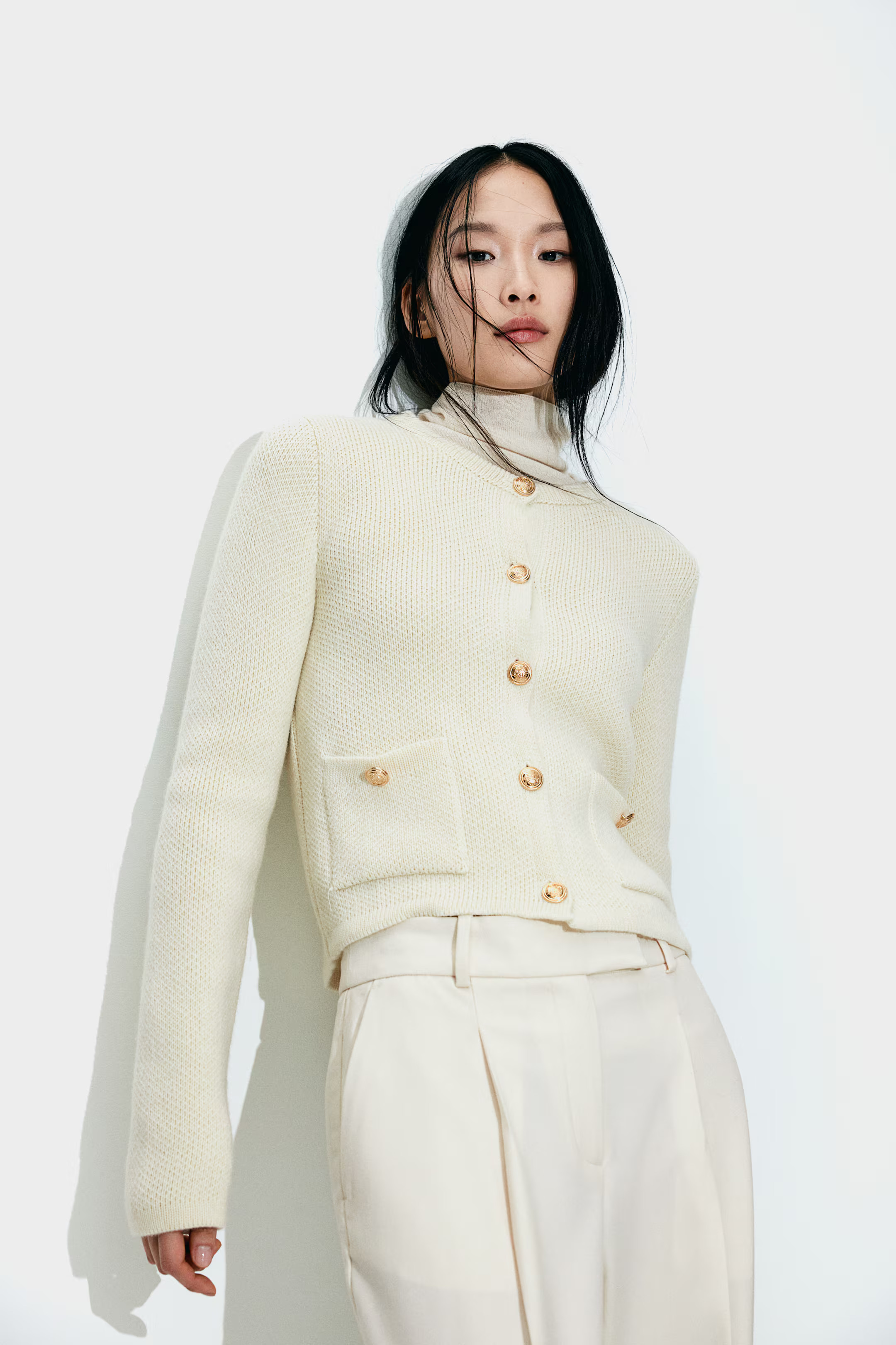 Pocket-detail cardigan - Cream - Ladies | H&M GB | H&M (UK, MY, IN, SG, PH, TW, HK)