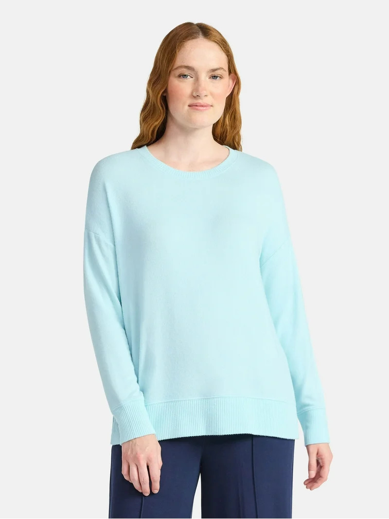 Time and Tru Women's Hacci Knit Tee with Long Sleeves, Sizes XS-XXXL | Walmart (US)