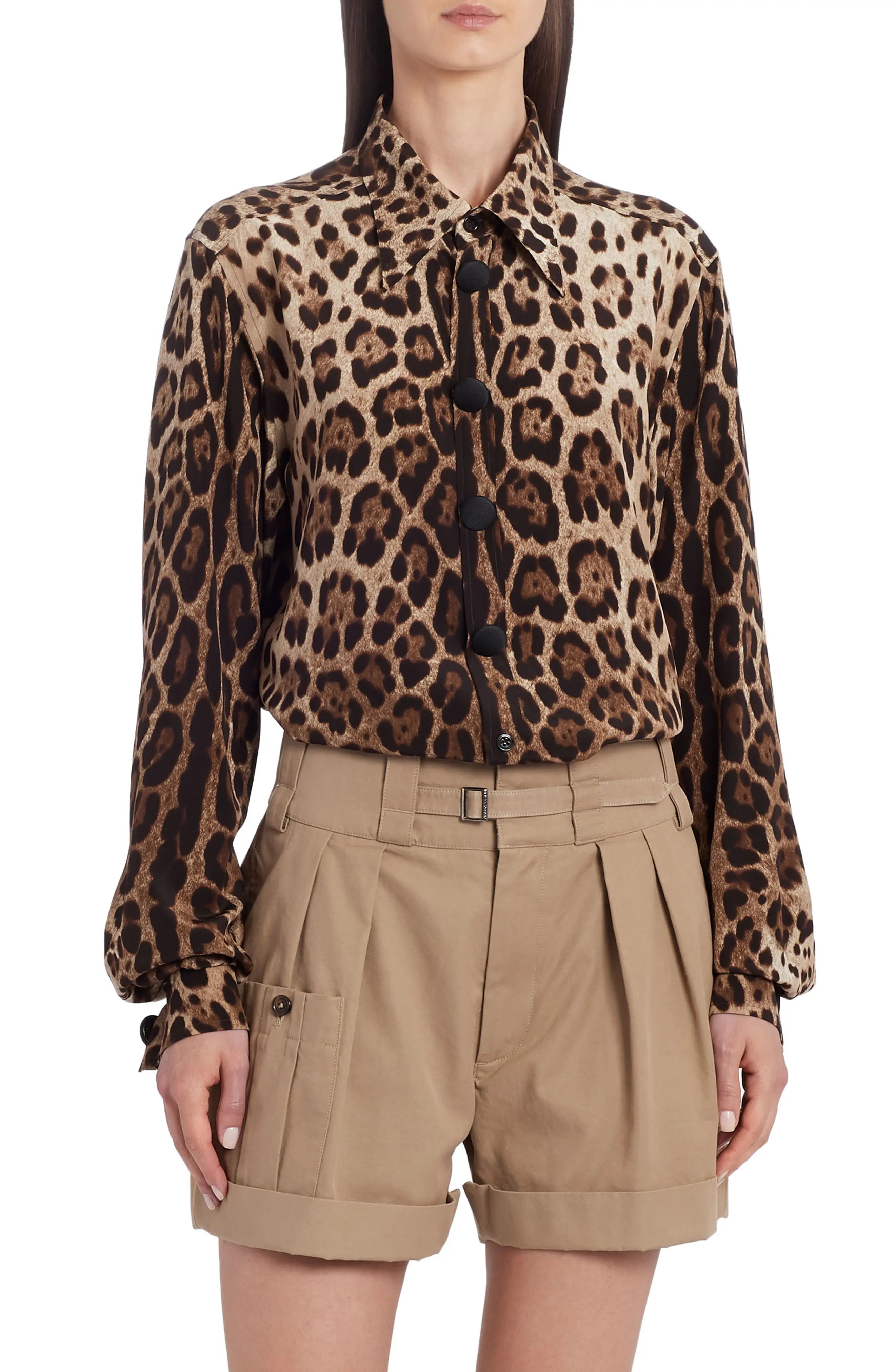 Women's Dolce & gabbana Leopard Print Silk Blouse | Nordstrom