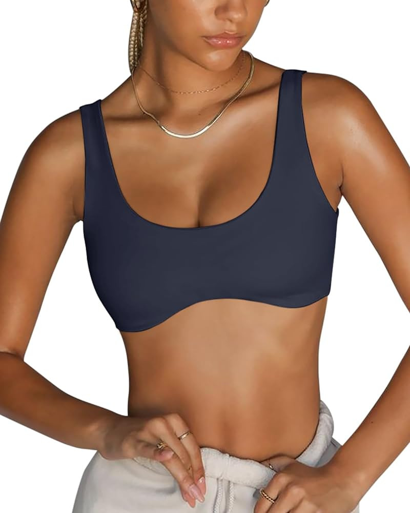 LASLULU Sexy Sports Bras for Women Scoop Neck Sleeveless Padded Bra Workout Yoga Bra Crop Top | Amazon (US)