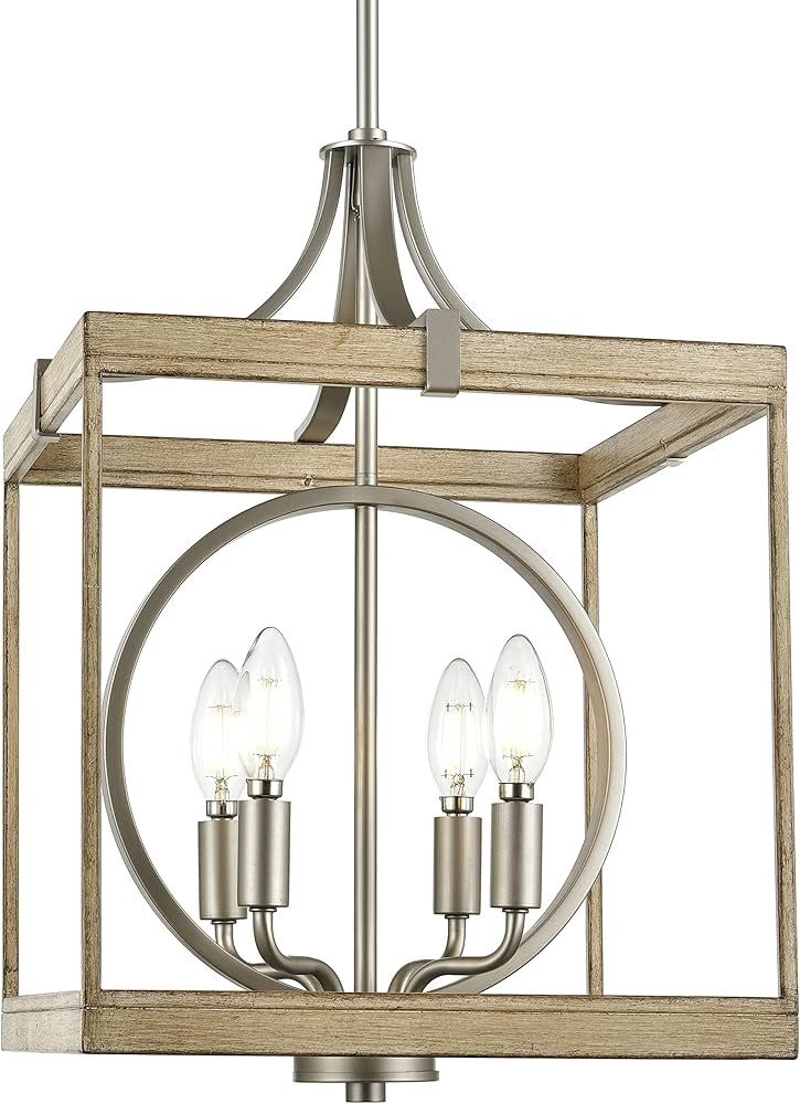 Onesto Lighting Lewiston 4-Light Modern Farmhouse Chandelier with Wood - Ceiling Light - Pendant ... | Amazon (US)