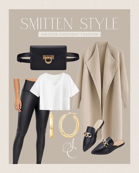 Amazon everyday casual neutral outfit idea!

black belt bag, coatigan, cardigan, faux leather leggings, cropped white tee, mules, hoop earrings 

#LTKunder50 #LTKstyletip #LTKsalealert