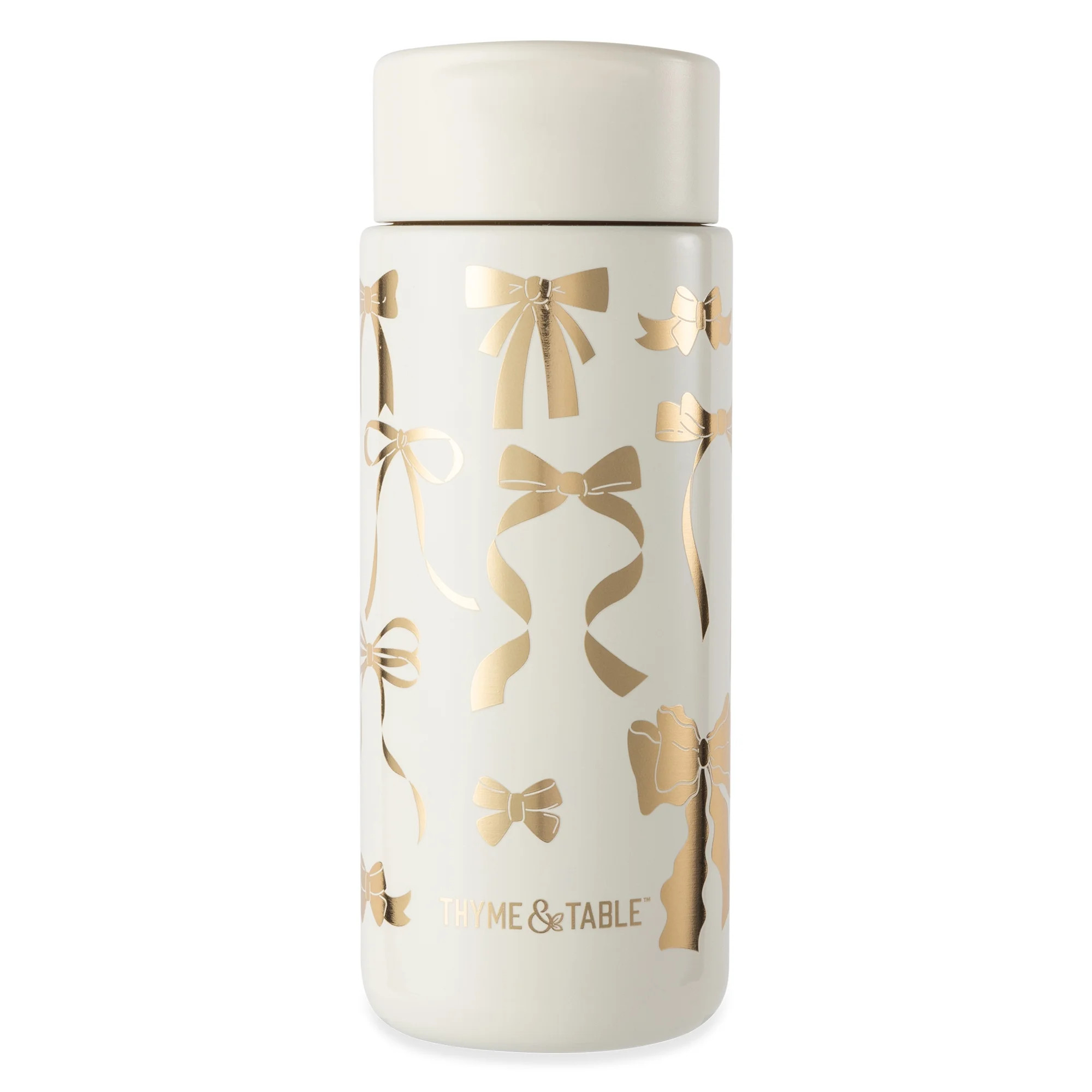 Thyme & Table 22 fl oz Stainless Steel Coffee Tumbler, Cream & Gold Bows | Walmart (US)