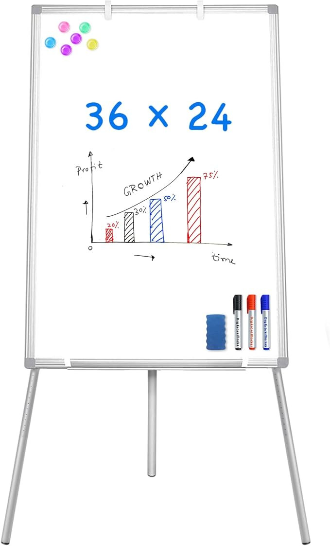 Easel Whiteboard - Magnetic Portable Dry Erase 36 x 24 Tripod Height Adjustable, 3' x 2' Flipchar... | Amazon (US)