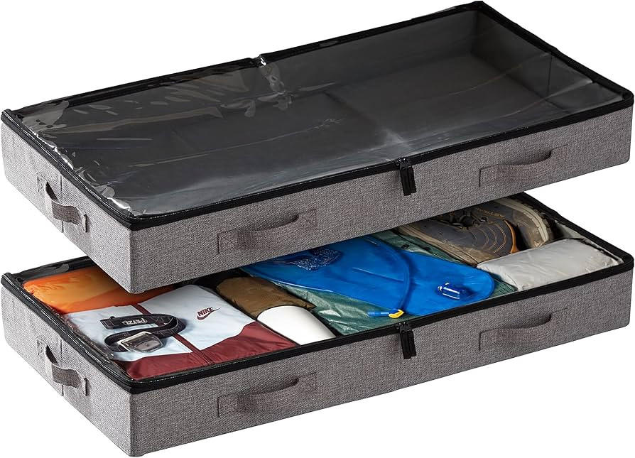 storageLAB Under Bed Storage Containers, 2-Pack Low Profile Underbed Organizer with Sturdy Handle... | Amazon (US)