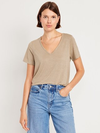 Luxe V-Neck Shine T-Shirt | Old Navy (US)