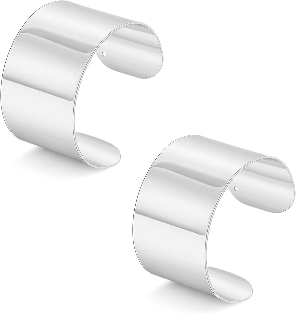 MOZAKA 2 Pcs Cuff Bangle Bracelet for Women Wide Open Cuff Bracelets Gold Sliver Wrist Cuff Wrap Bra | Amazon (US)