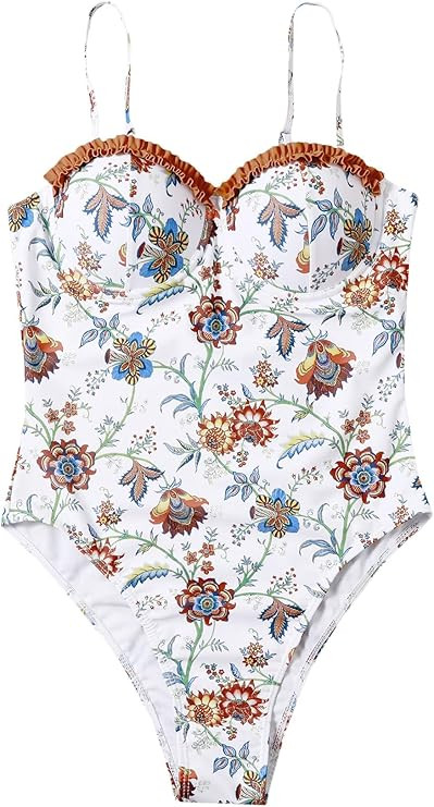 SOLY HUX Women's Spaghetti Strap Floral Print Monokini Bathing Suit One Piece Swimsuit | Amazon (US)