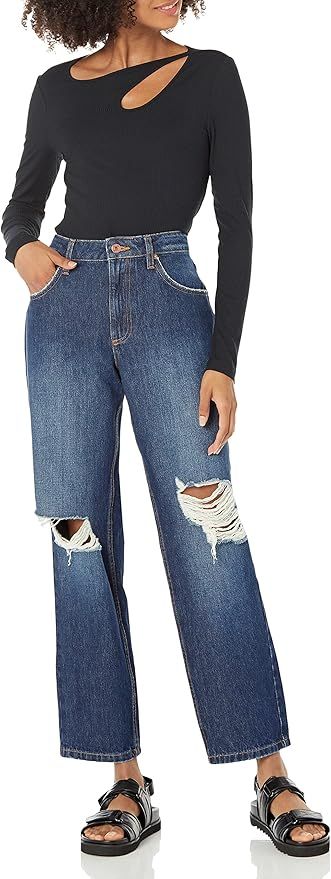 The Drop Women's Luca High Rise Distressed Loose Straight-Fit | Amazon (US)