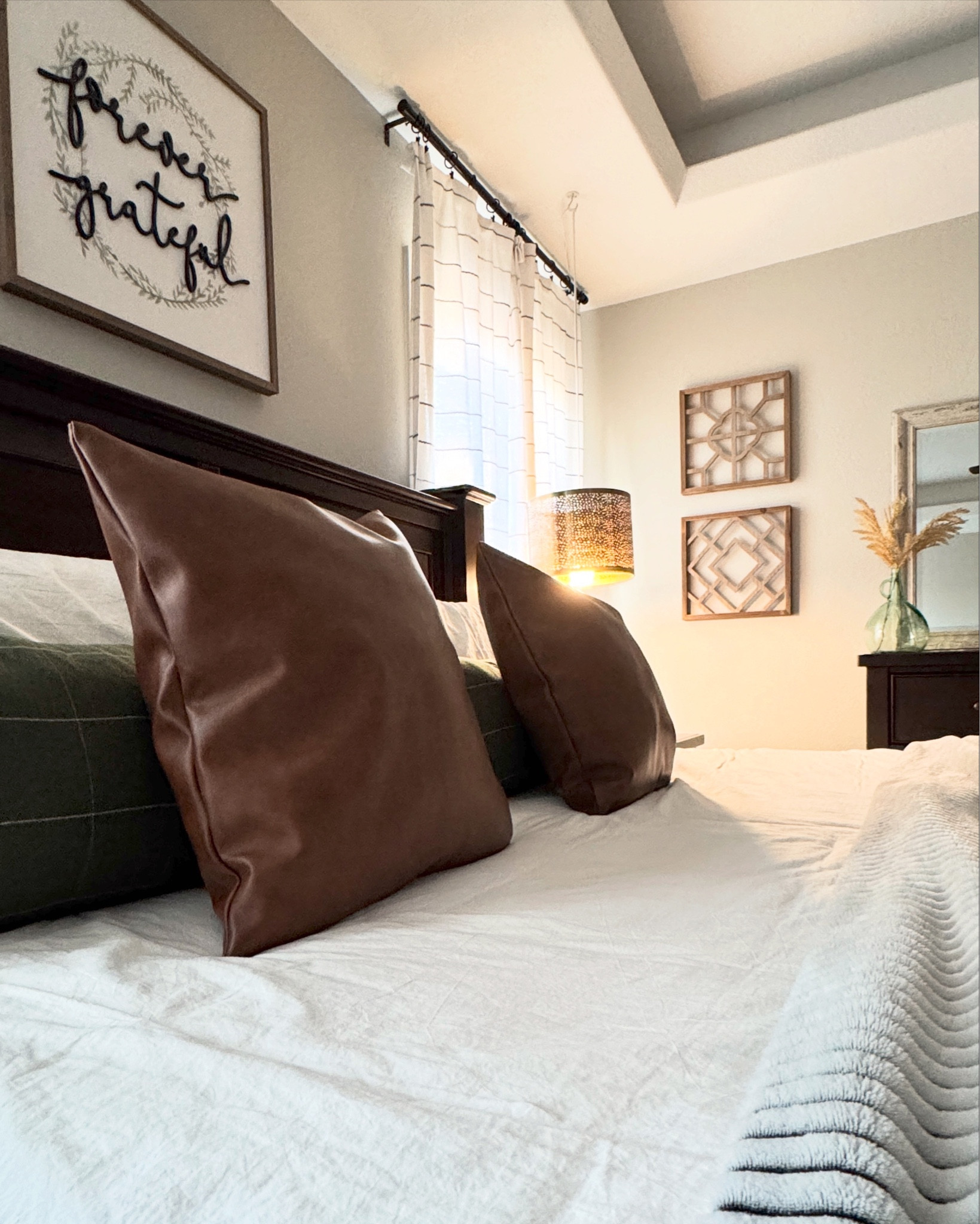 Bedroom refresh on this cozy winter night! I am in love with my pillow obsession and this duvet cover is MY FAV.  P.S. The hanging shade is metal and so pretty. I will link all the pieces you need for it! 

#LTKHome #LTKStyleTip #LTKFindsUnder50