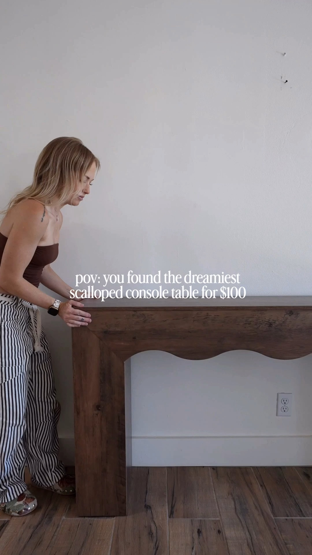 Found the dreamiest scalloped console table and the price shocked me 😭 The shape, the warm wood tone, the curved details… this looks like one of those designer furniture pieces you’d find in a high-end home boutique, not an affordable online find. It completely changed this wall and made the whole space feel more cozy, collected, and custom.

I styled it with layered neutral decor, pottery, warm textures, woven accents, and soft organic modern pieces to create that cozy Pinterest-inspired look I’m always chasing. Easily one of my favorite affordable furniture finds lately and such a good option if you love the Lulu and Georgia / McGee & Co. style without the designer price tag.

#ltkhome #homedecor #consoletable  #organicmodern #affordabledecor

#LTKU