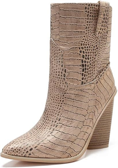 126-3 Women's Wide Calf Ankle Boots Cone Heel Western Cowboy Cowgirl Booties | Amazon (US)