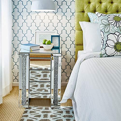 LAZYMOON Mirrored 3-Drawer Nightstand Accent Chest Cabinet Bedside Table Side Table | Amazon (US)
