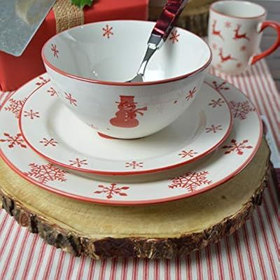 Euro Ceramica Winterfest Christmas Collection, 16 Piece Set, Red and White | Amazon (US)