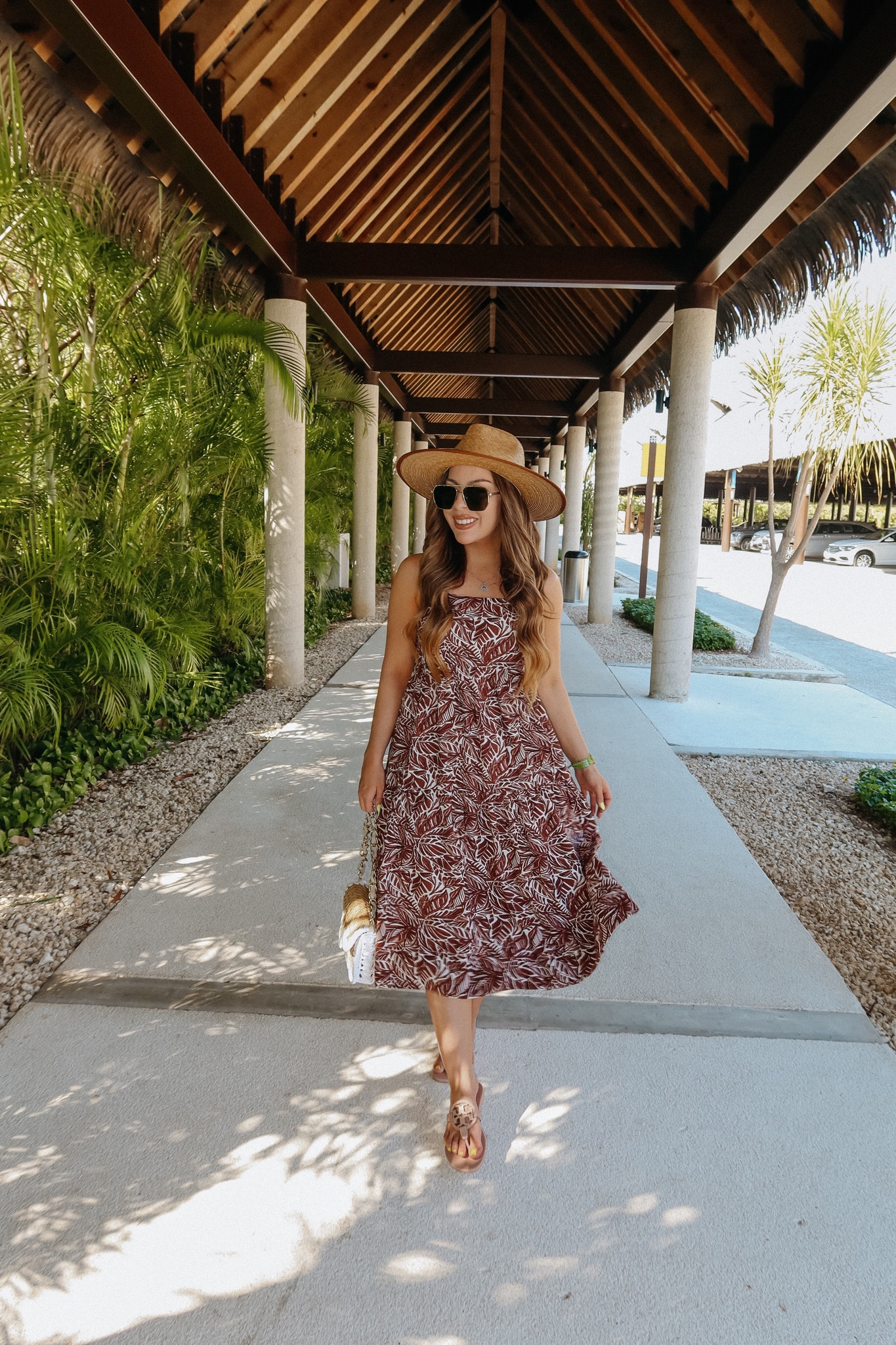 Midi brown dress, wide brim hat, gold jewelry  

#LTKFind #LTKtravel #LTKstyletip