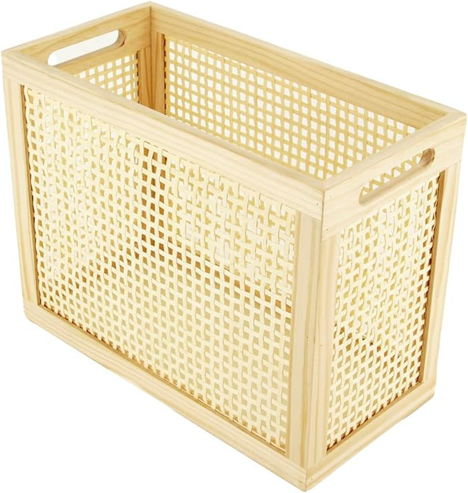 Wood Magazine Holder with Jute Rope Handles,Handcrafted Bamboo Toilet Roll Holder,Wicker Magazine... | Amazon (US)