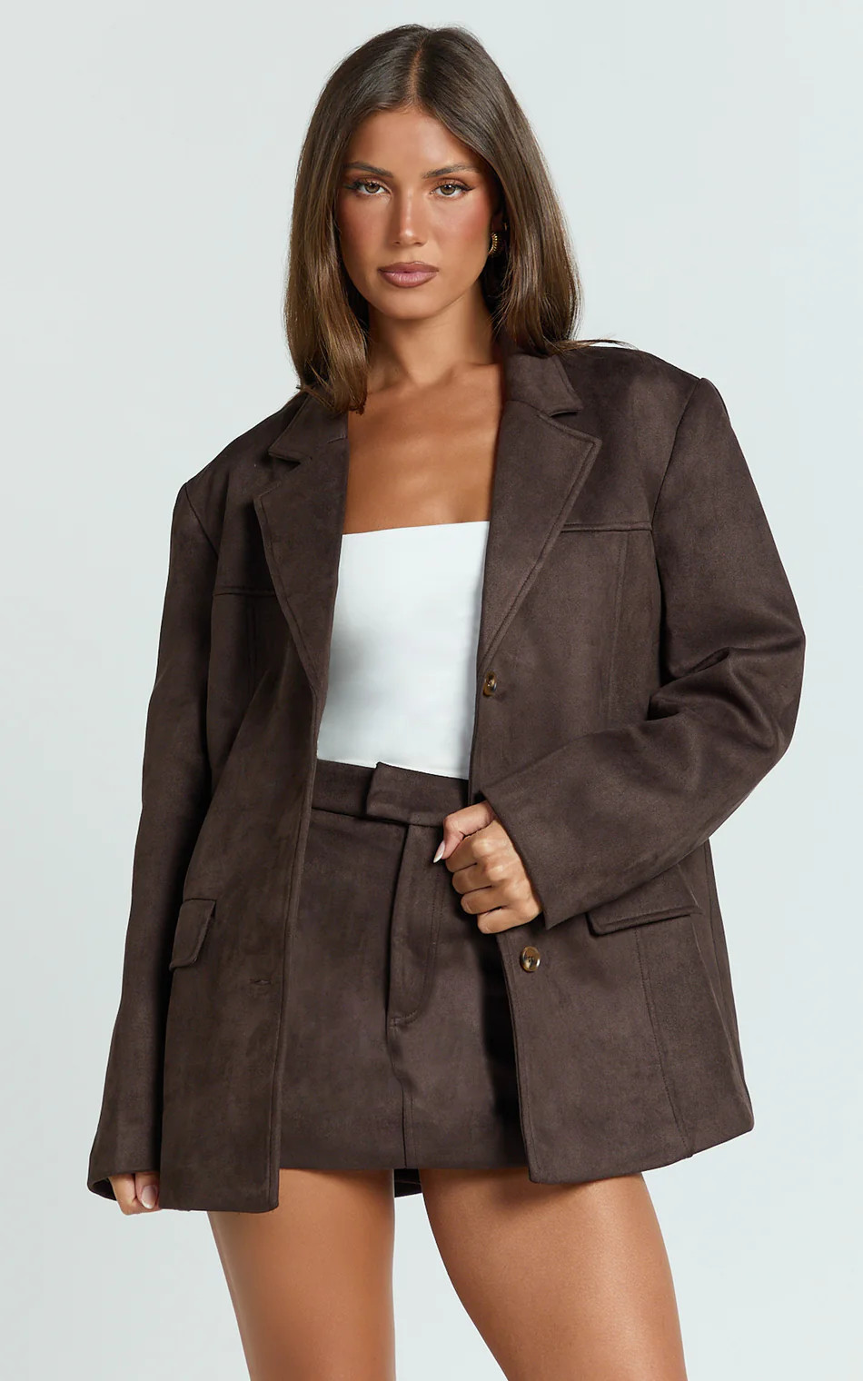 Priscilla Jacket - Faux Suede Relaxed Fit Jacket in Dark Chocolate | Showpo (US, UK & Europe)