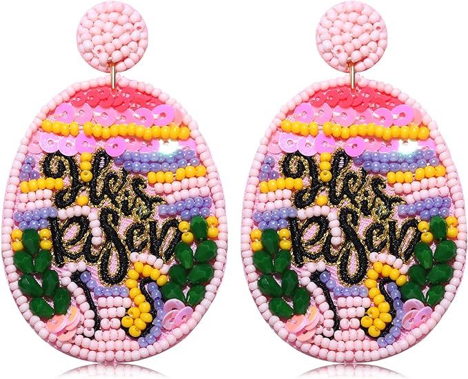 MOLOCH Easter Earrings Colorful Enamel Lettter Happy Easter Beaded Drop Dangle Earrings Easter Ea... | Amazon (US)