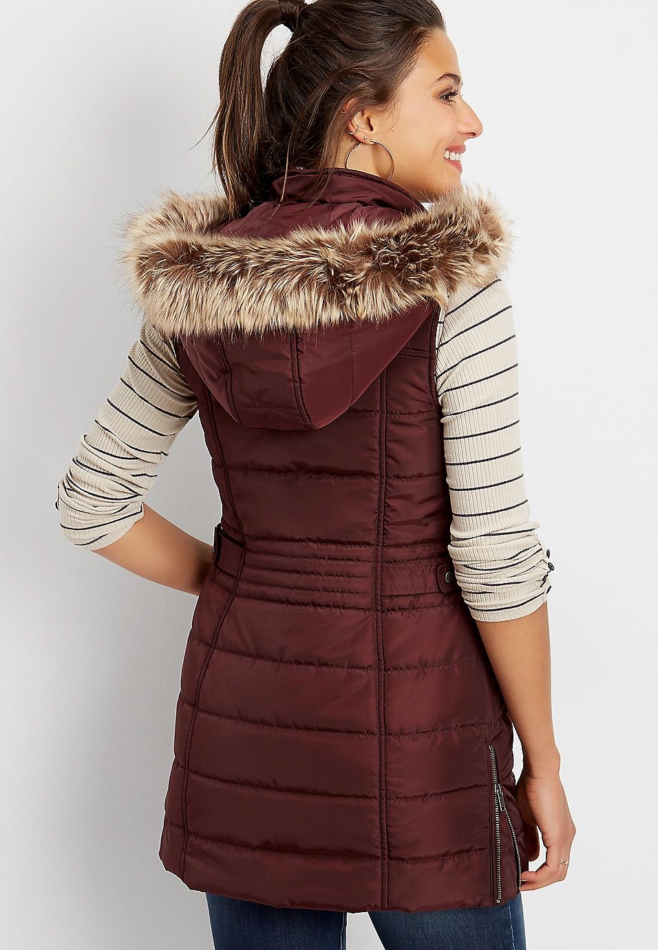 long hooded puffer vest | Maurices