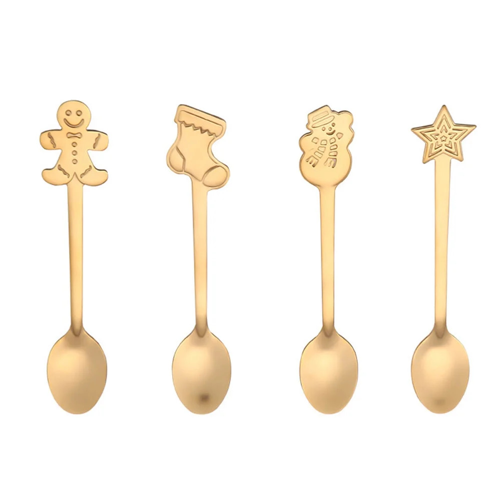 Farfi 4Pcs Christmas Stainless Steel Coffee Tea Mixing Spoons Dessert Snacks Tableware (Golden) | Walmart (US)
