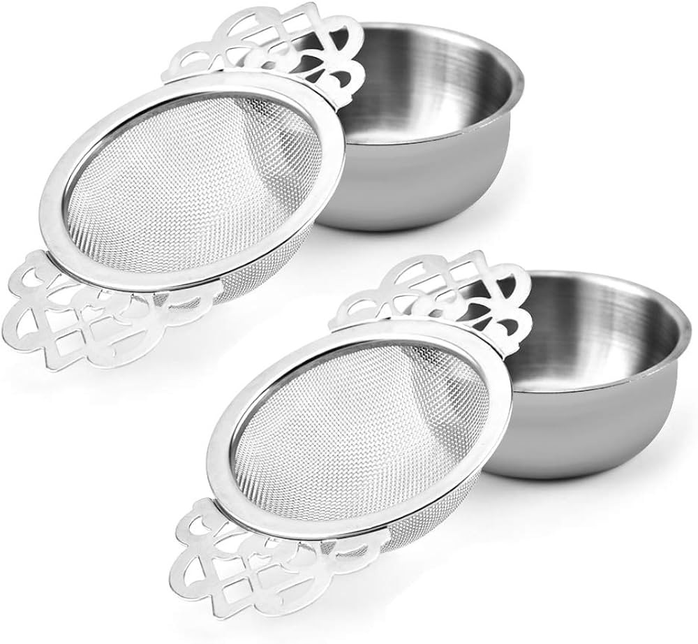 Picowe 2 Pack Tea Strainer Bowl, Stainless Steel Sliver Tea Strainers for Loose Tea Fine Mesh for... | Amazon (US)